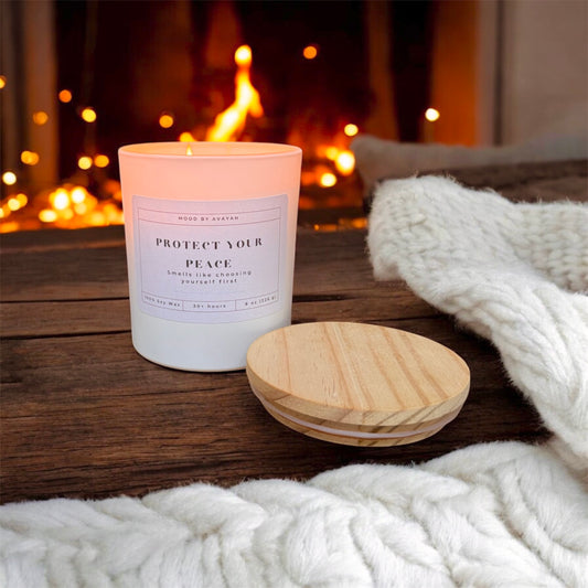 Protect Your Peace Candle – Hand-Poured Soy Wax Candle for Calm, Mindfulness & Self-Care 8 oz